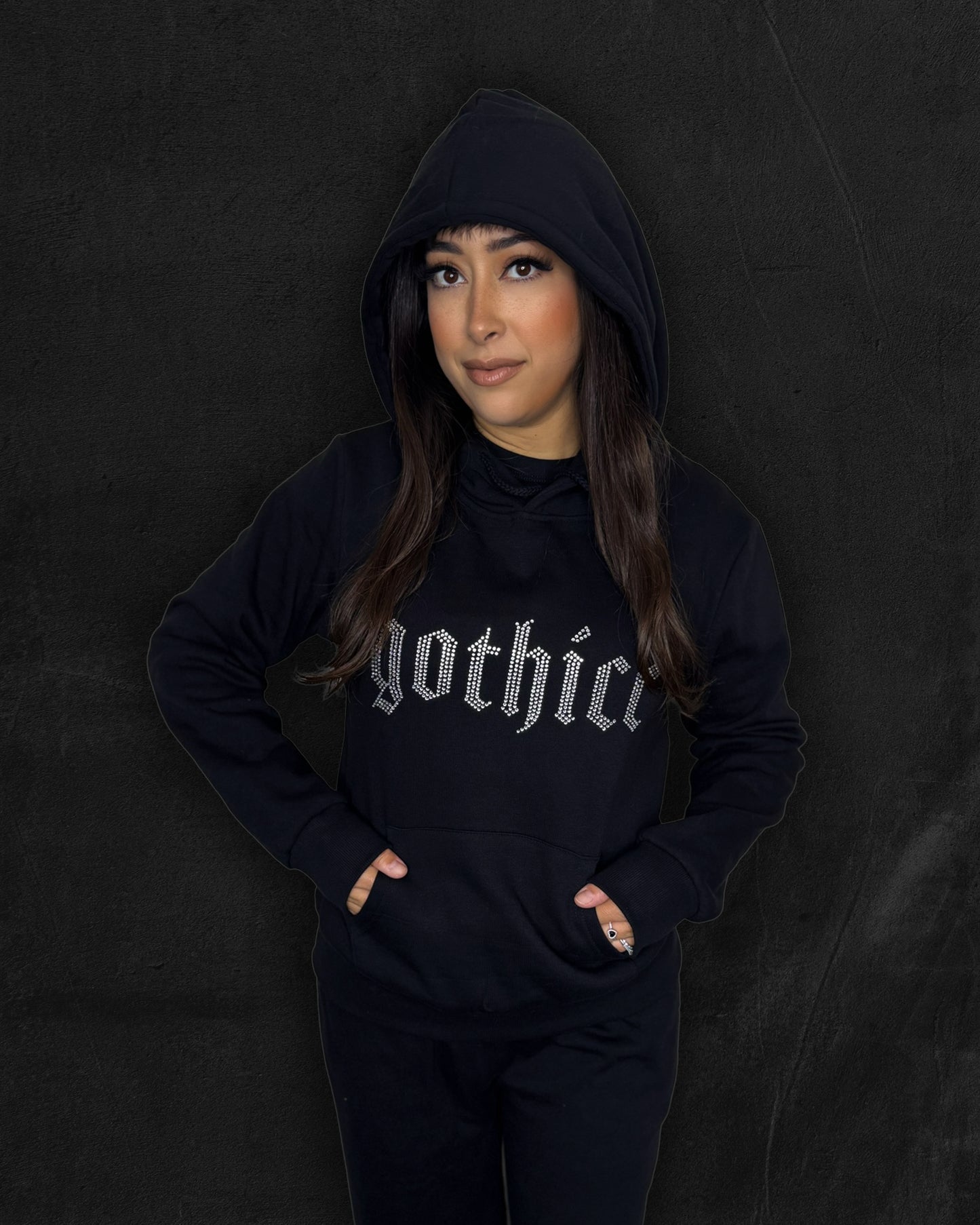 GOTHICC RHINESTONE PULL OVER HOODIE